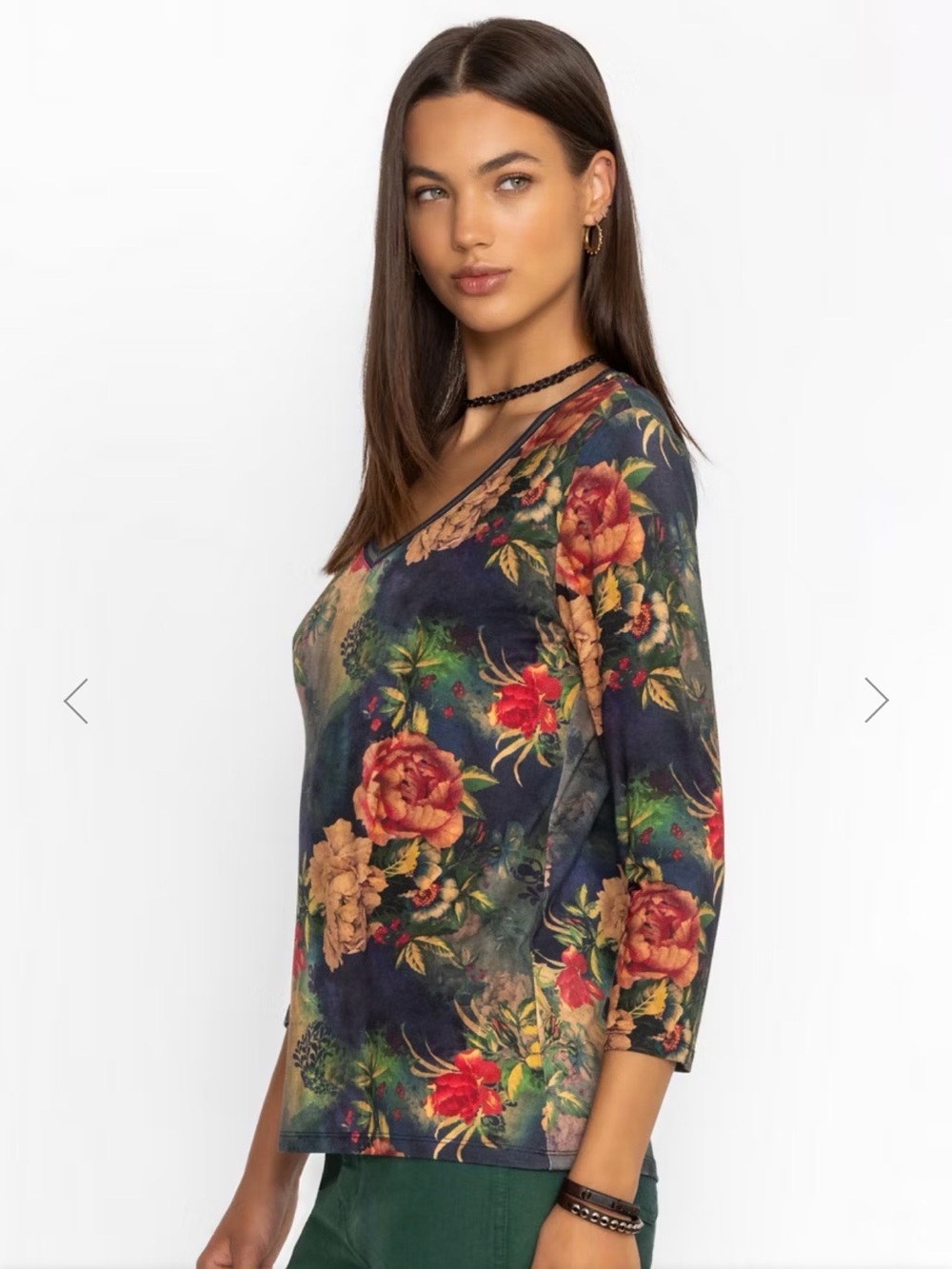 Johnny Was The Janie Favorite 3/4 Sleeve V-Neck Tee Top Catalina Floral Boho M - Picture 9 of 15